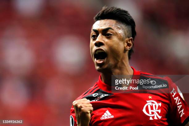 Bruno Henrique of Flamengo celebrates after scoring the second goal of his team during a quarter final second leg match between Flamengo and Olimpia...