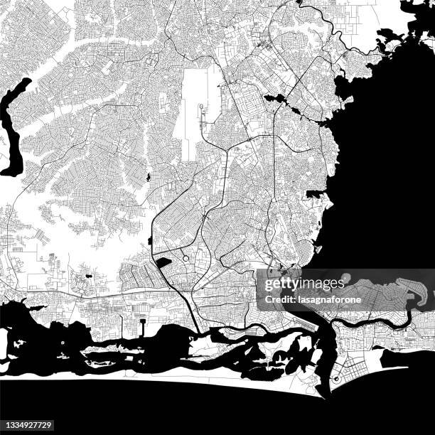 lagos, nigeria vector map - lagos skyline 幅插畫檔、美工圖案、卡通及圖標