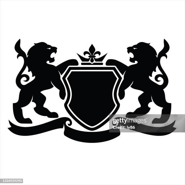 stockillustraties, clipart, cartoons en iconen met lions coat of arms - pluim