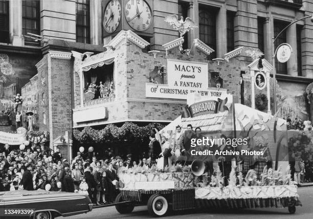 Parade float for the City Center Light Opera production of the musical 'Brigadoon', during the Macy's Day Parade at Thanksgiving in New York City,...