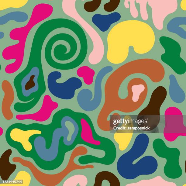1960s hippie swirl abstract shape seamless pattern - crazy seamless patterns stock illustrations