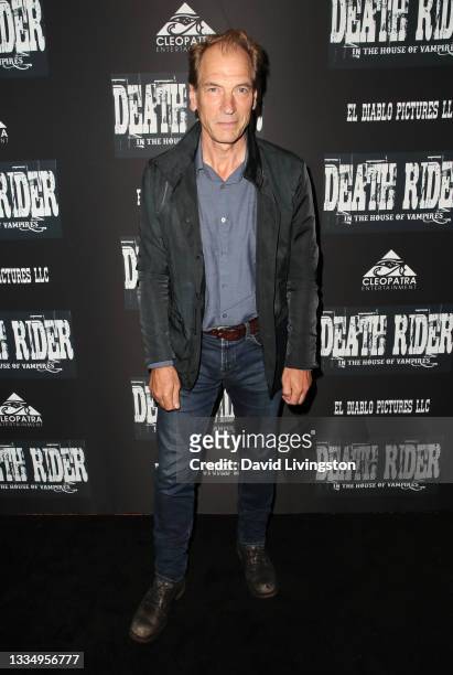 Julian Sands attends the premiere screening of "Death Rider In the House of Vampires" at Regency Village Theatre on August 18, 2021 in Los Angeles,...