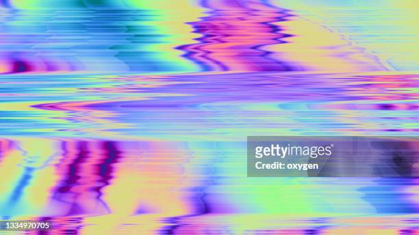 abstract distorted horizontal lines background. glitch texture art. trendy pastel colored neon - chaos stock-fotos und bilder