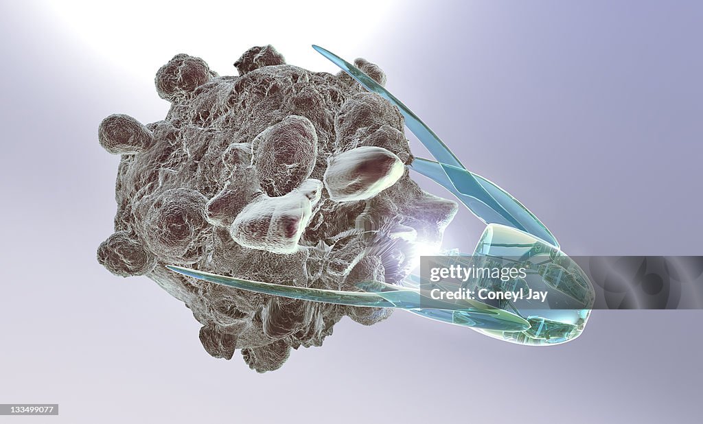 Nanotechnology probe attacking a cancer cell
