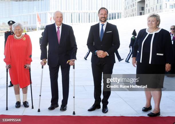 Prime Minister Erna Solberg , Princess Astrid, Fru Ferner , Crown Prince Haakon and King Harald V attend a luncheon in honour of World War II...