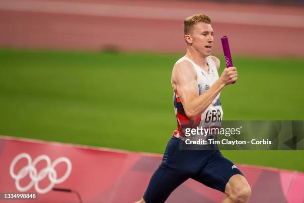 August 6: Cameron Chalmers of Great Britain in action during the 4x 400m round one heat one race during the Track and Field competition at the...