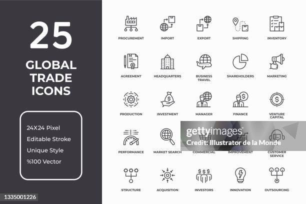 stockillustraties, clipart, cartoons en iconen met global trade thin line icon set - afspraak maken