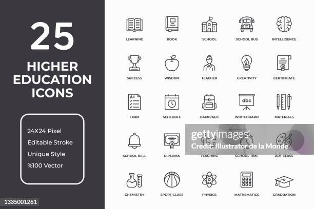 ilustraç�ões de stock, clip art, desenhos animados e ícones de higher education thin line icon set - education icons