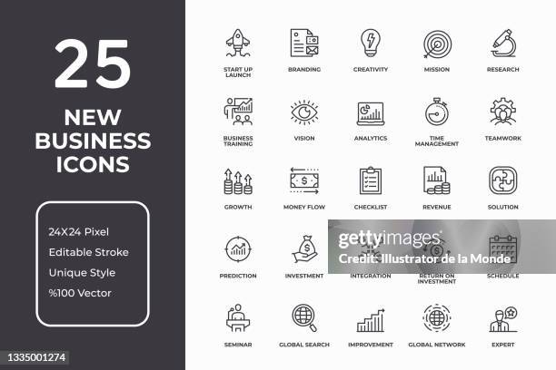 startup company thin line icon set - income stock illustrations