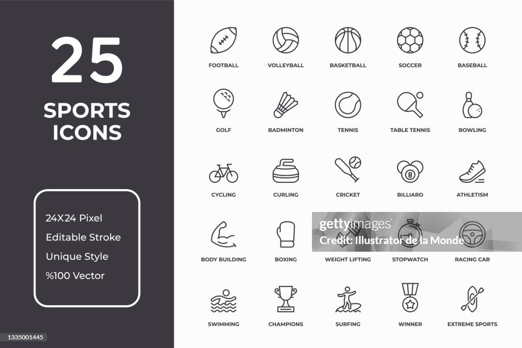 Sports Thin Line Icon Set