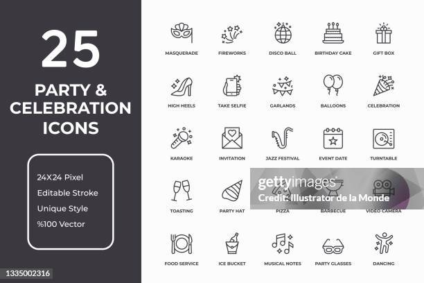 stockillustraties, clipart, cartoons en iconen met party and celebration thin line icon set - nachtleven