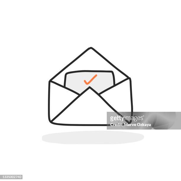 hand-drawn vector drawing of an open envelope letter symbol. - kleurenverloop stock illustrations