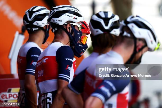 Kenny Elissonde of France and Team Trek - Segafredo Red Leader Jersey prior to the 76th Tour of Spain 2021, Stage 6 a 158,3km stage from Requena to...