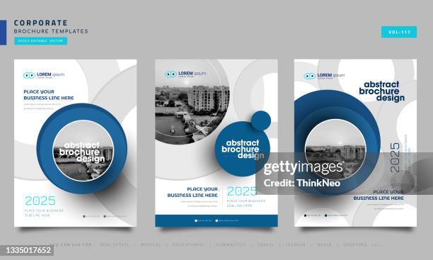 stockillustraties, clipart, cartoons en iconen met brochure template layout design. corporate business annual report, catalog, magazine, flyer mockup. creative modern bright concept circle round shape - books collection