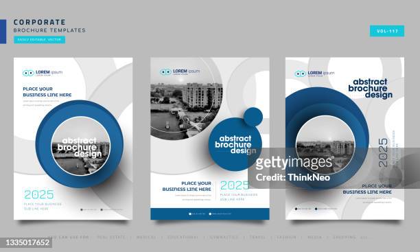 brochure template layout design. corporate business annual report, catalog, magazine, flyer mockup. creative modern bright concept circle round shape - flyer leaflet stock illustrations