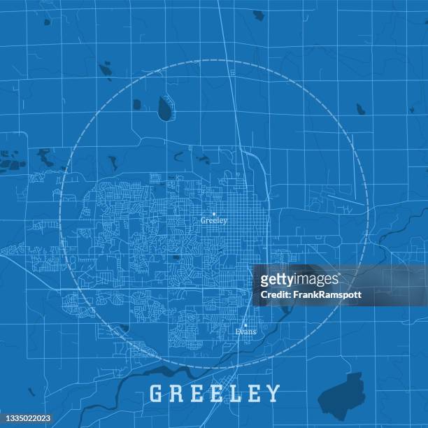 stockillustraties, clipart, cartoons en iconen met greeley co city vector road map blue text - greeley colorado
