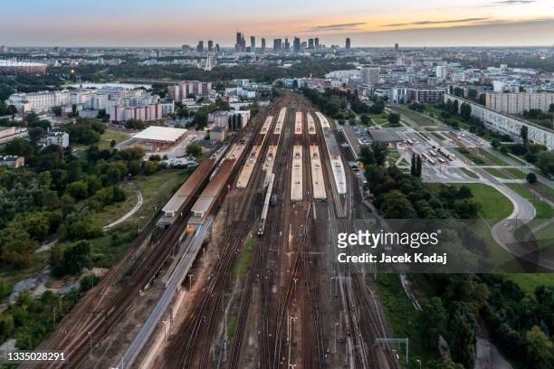 warsaw east train station - warsaw aerial stock pictures, royalty-free photos & images