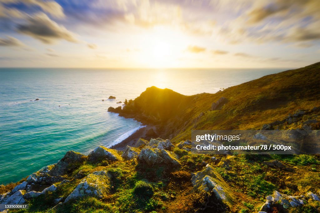 Scenic view of sea against sky during sunset,La Hague,France