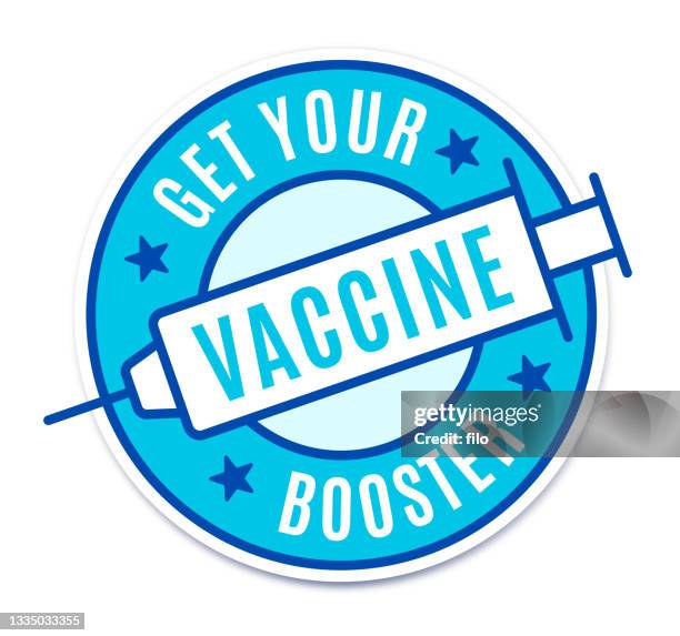 ilustraciones, imágenes clip art, dibujos animados e iconos de stock de obtenga su insignia de refuerzo de vacunas - certificado de inmunización