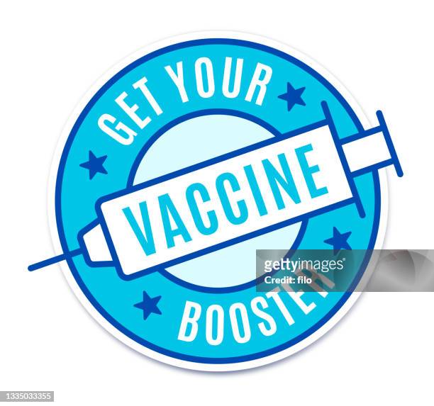 ilustrações, clipart, desenhos animados e ícones de obtenha seu crachá de reforço de vacinas - vírus da gripe