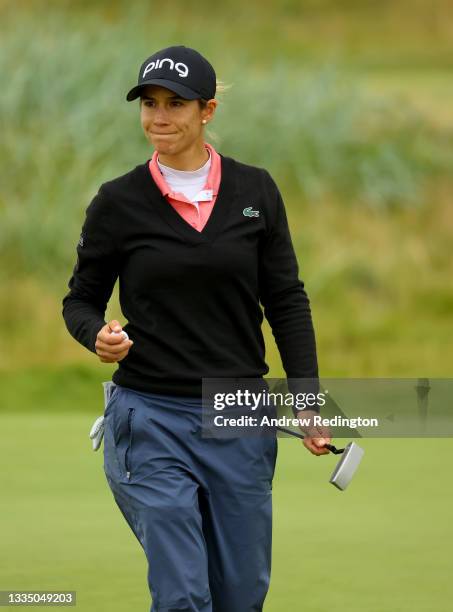 Azahara Munoz of Spain on the 14th hole during the first round of the AIG Women's Open at Carnoustie Golf Links on August 19, 2021 in Carnoustie,...