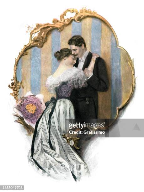 ilustraciones, imágenes clip art, dibujos animados e iconos de stock de pareja de pintura enamorada 1897 - 19th century style