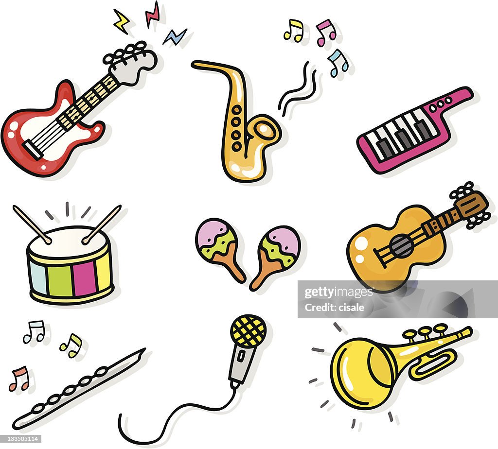 Symbol Instrumente Musik Instrumente Symbol Cartoonillustrationelemente Stock-Illustration ...