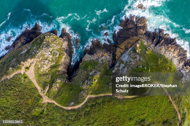 rocky coast, drone shot, north atlantic, saint-coloumb, brittany, france - north atlantic ocean stock pictures, royalty-free photos & images