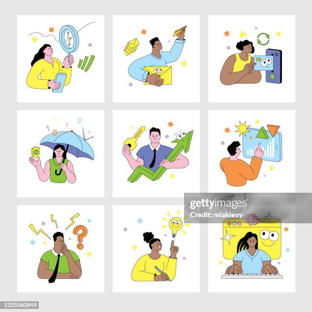 ilustraciones, imágenes clip art, dibujos animados e iconos de stock de grupo de trabajo de personas diversas - pago por móvil