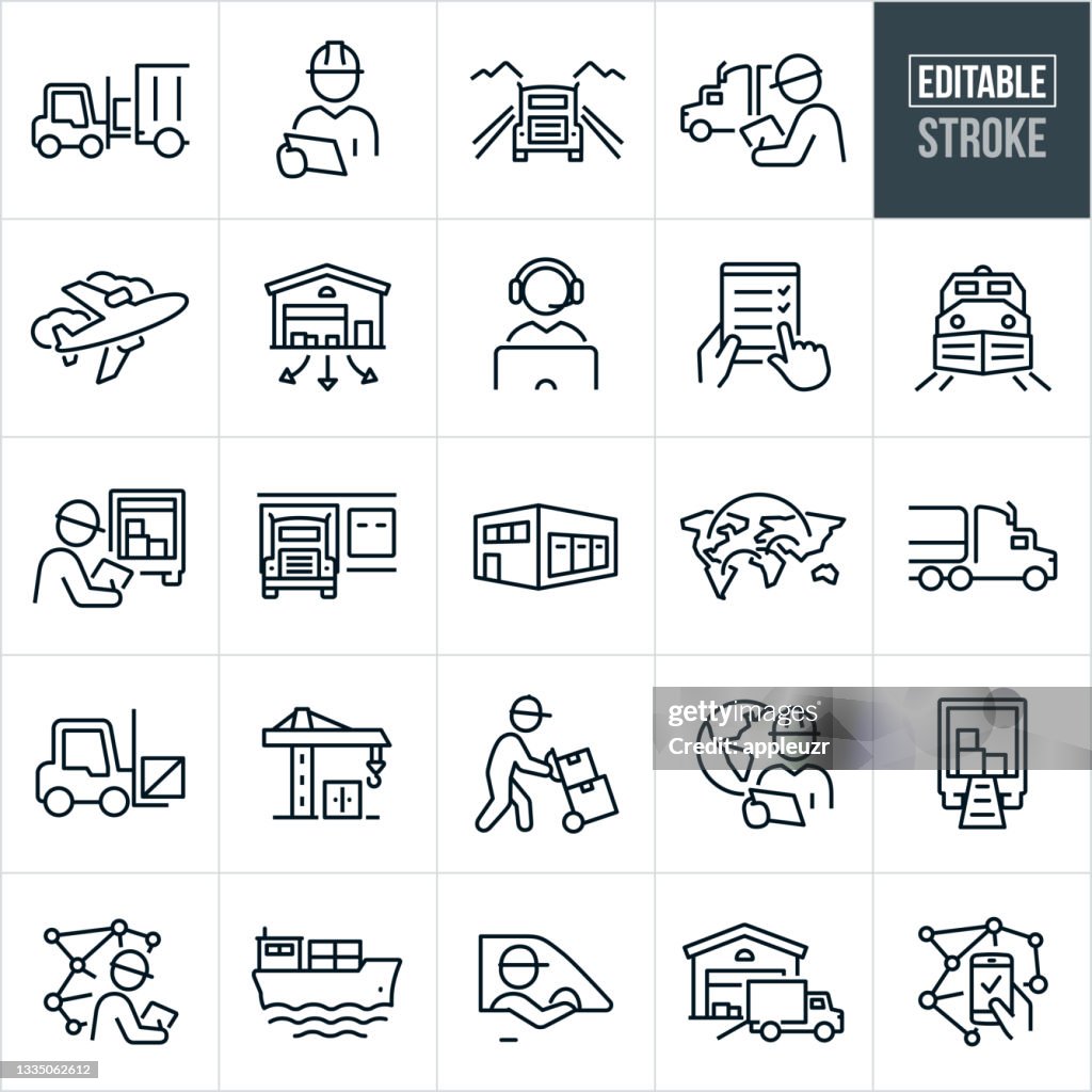 Logistik Thin Line Icons - Editierbarer Strich