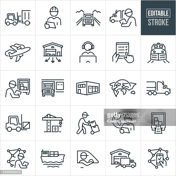 logistics thin line icons - editable stroke - built structure stock illustrations