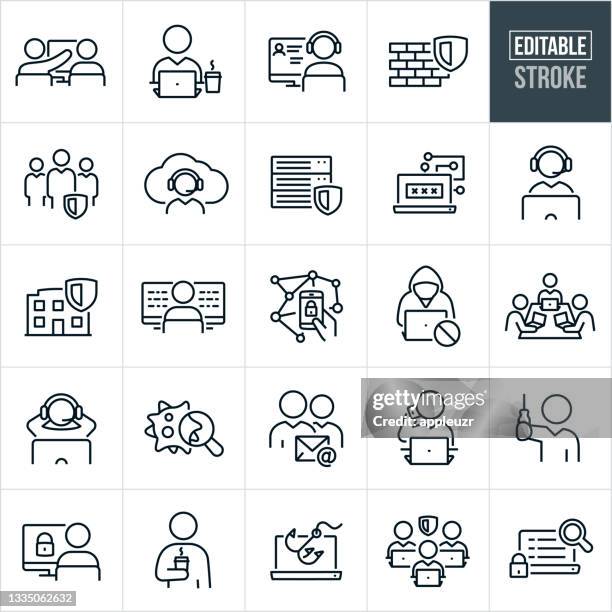 bildbanksillustrationer, clip art samt tecknat material och ikoner med it support thin line icons - editable stroke - office