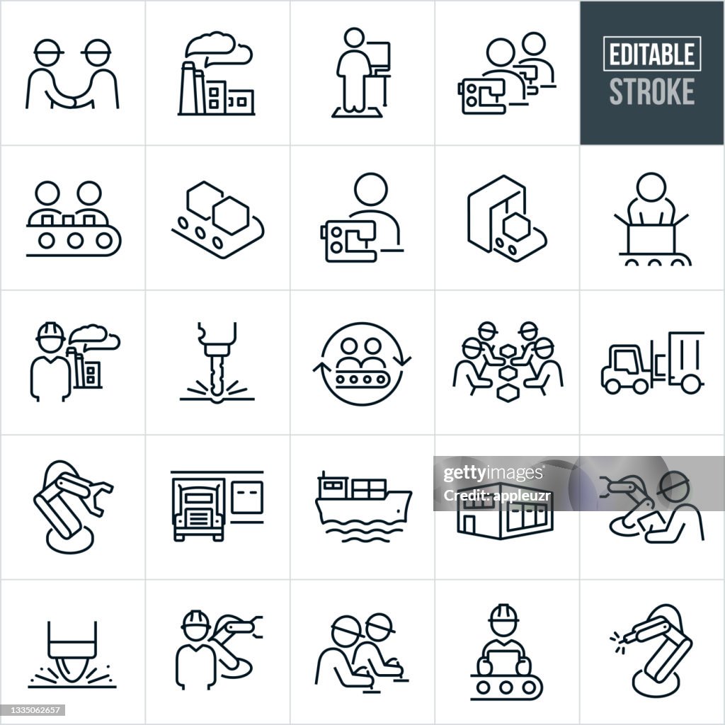 Factory and Mass Production Thin Line Icons - Editierbare Kontur
