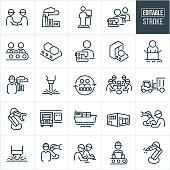 Factory and Mass Production Thin Line Icons - Editable Stroke