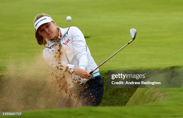 Brooke Henderson of Canada plays her third shot on the 18th hole during the first round of the AIG Women's Open at Carnoustie Golf Links on August...