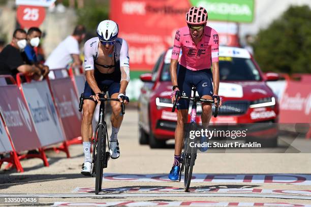 Sep Vanmarcke of Belgium and Team Israel Start-Up Nation and Hugh Carthy of United Kingdom and Team EF Education - Nippo crosse the finishing line...