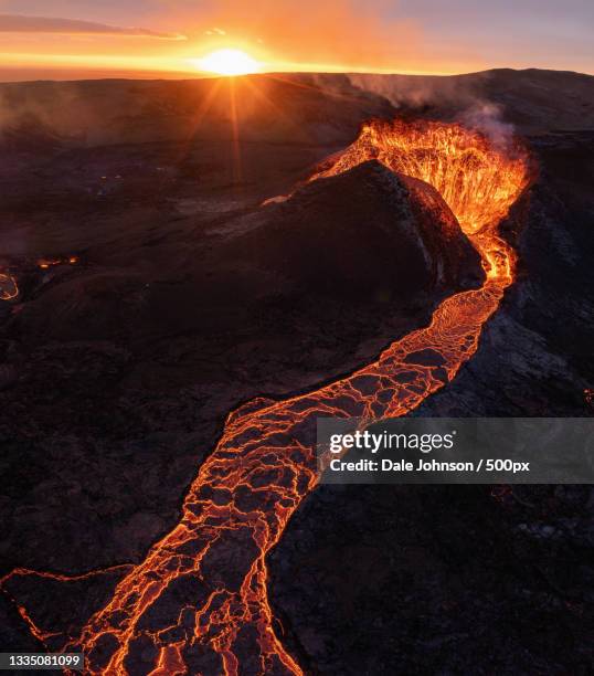 aerial view of iceland volcano crater lava with steam,southern peninsula region,iceland - volcanic terrain stock pictures, royalty-free photos & images