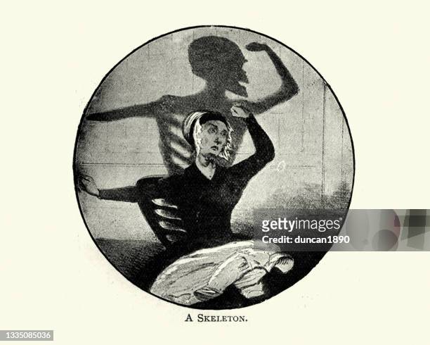 ilustraciones, imágenes clip art, dibujos animados e iconos de stock de sombras de ilustración vintage por charles h. bennett, un esqueleto - ilusión