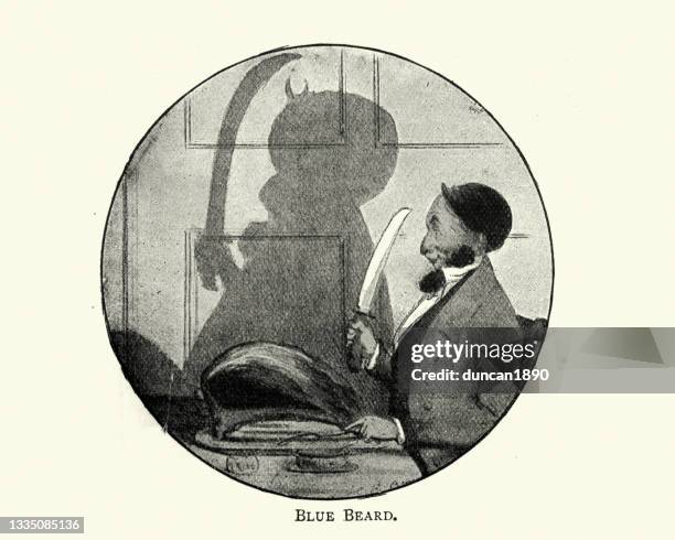 vintage illustration shadows by charles h. bennett, blue beard, pirate - carving knife stock illustrations