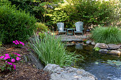 Landscape architecture for spring and summer garden with water feature