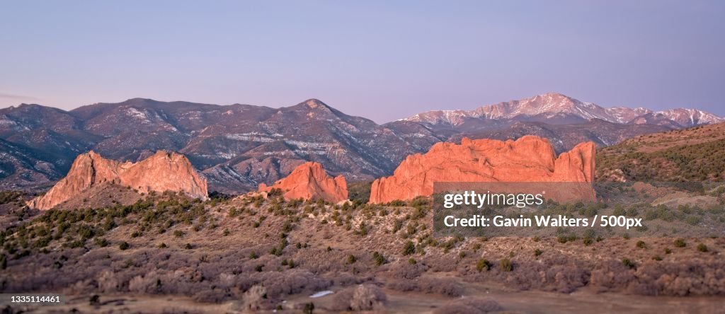 Scenic view of rocky mountains against clear sky,Colorado Springs,United States,USA