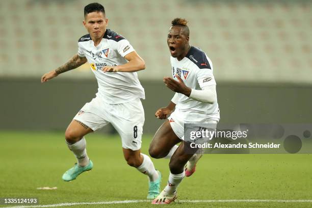 Jhojan Julio of LDU Quito celebrates after scoring the second goal of his team during a quarter final second leg match between Athletico Paranaense...