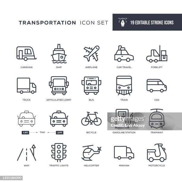 bearbeitbare konturliniensymbole für den transport - boundary stock-grafiken, -clipart, -cartoons und -symbole