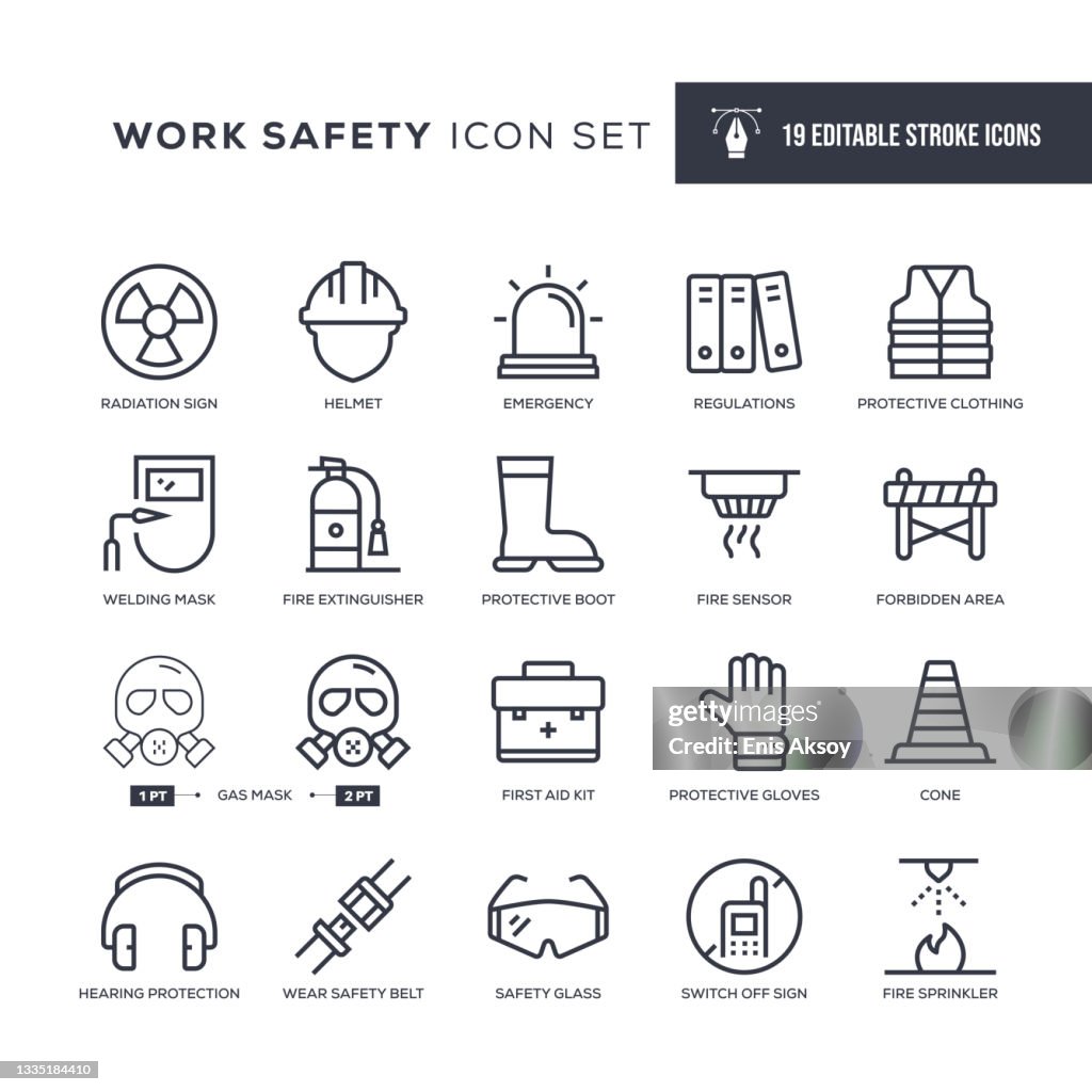 Work Safety Editable Stroke Line Icons