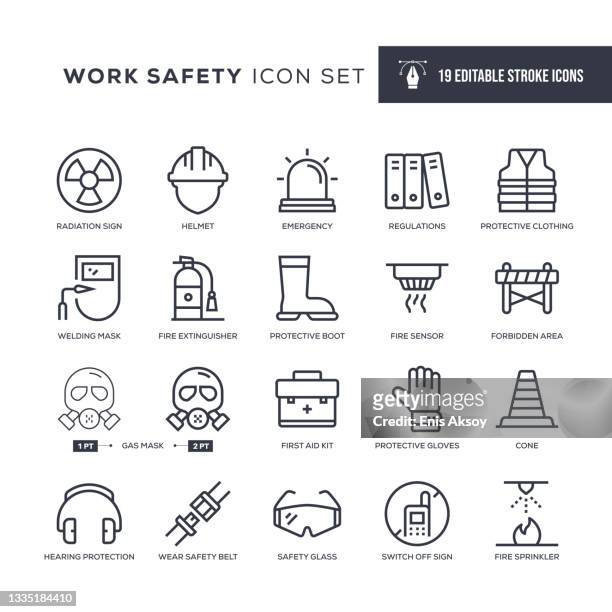 work safety editable stroke line icons - workplace danger stock illustrations