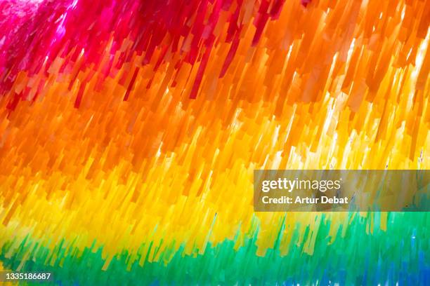rainbow lgbtqia flag made with recycled paper strips. - regenbogenfahne stock-fotos und bilder
