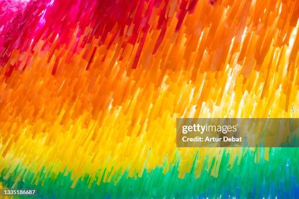 rainbow lgbtqia flag made with recycled paper strips. - 手漉きの紙 ストックフォトと画像