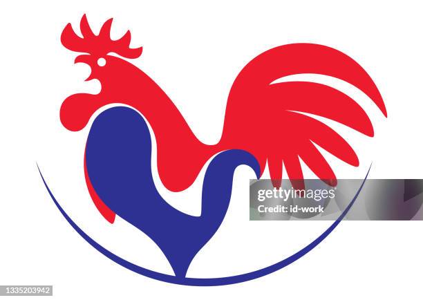 french rooster crowing symbol - rooster stock illustrations