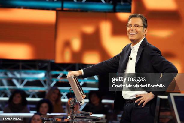 The television host Fabrizio Frizzi in the studios of the television program "L'Eredità". Rome , January 15th, 2018