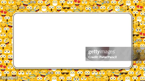 emoji pattern with space for copy. banner. yellow emoticons background. smiley crowd. emotions. funny cartoon. social media - emoticon-pattern stock illustrations